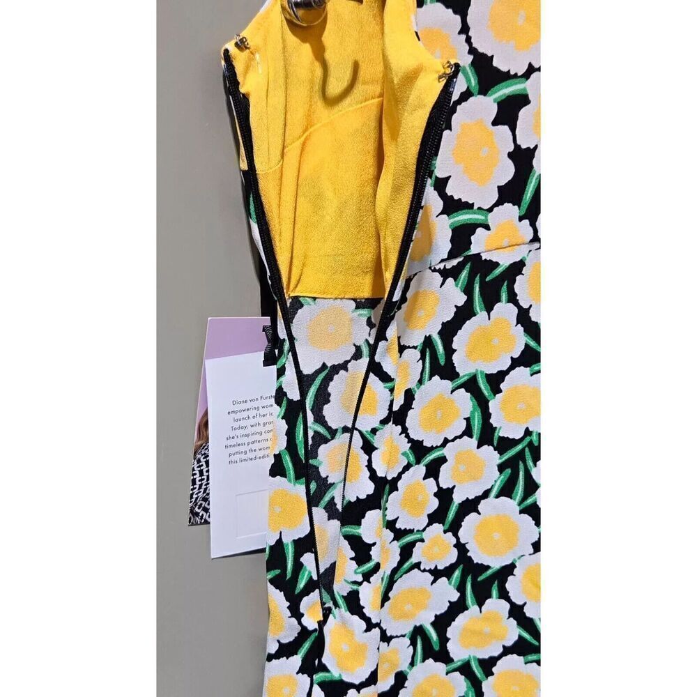 Diane Von Furstenberg Size 4 Yellow & Black Poppy Floral Print Mini Shift Dress - Picture 3 of 5